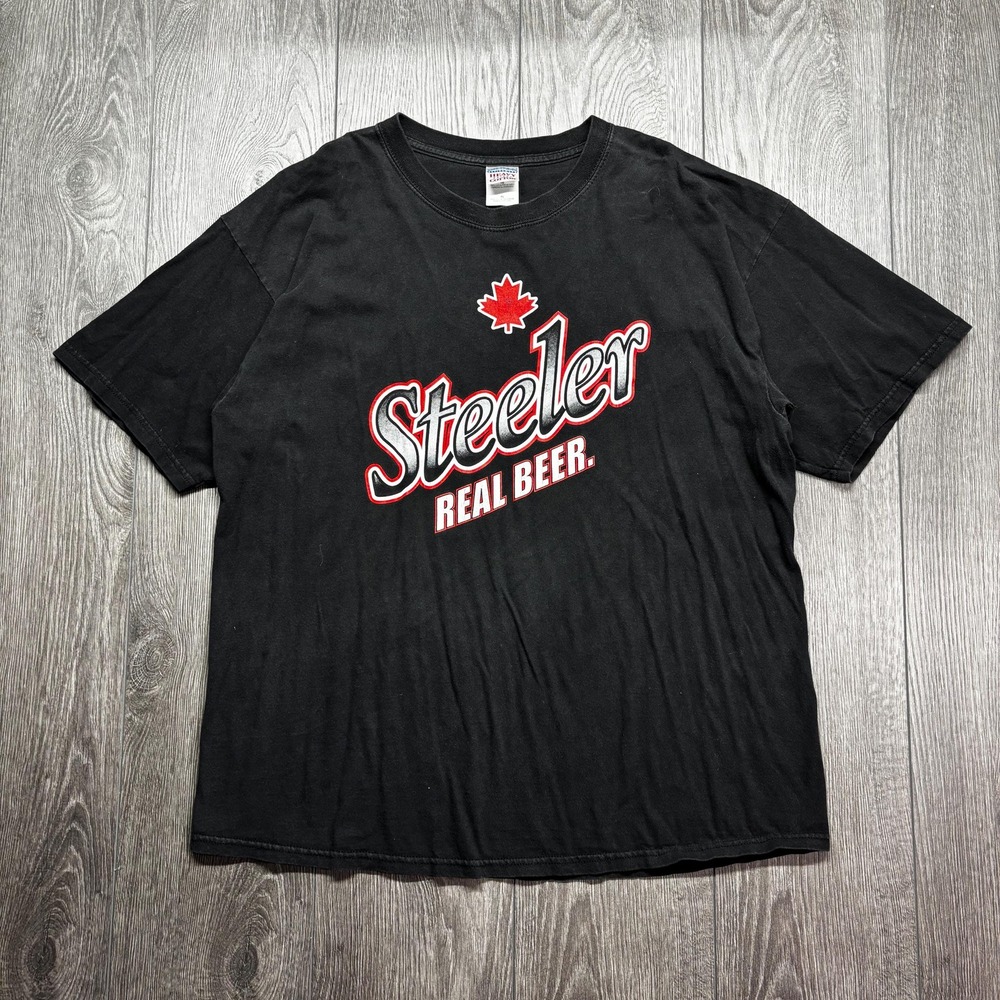 Vintage Steeler Real Beer Lager T Shirt XL Black Extra Large Canada Beer 1990s